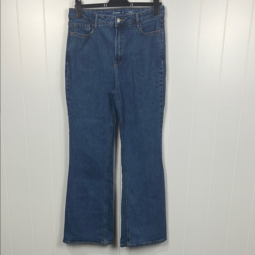 Old Navy Womens Flare Jeans 10 Dark Wash Button/Zip Fly Pockets High Rise EUC